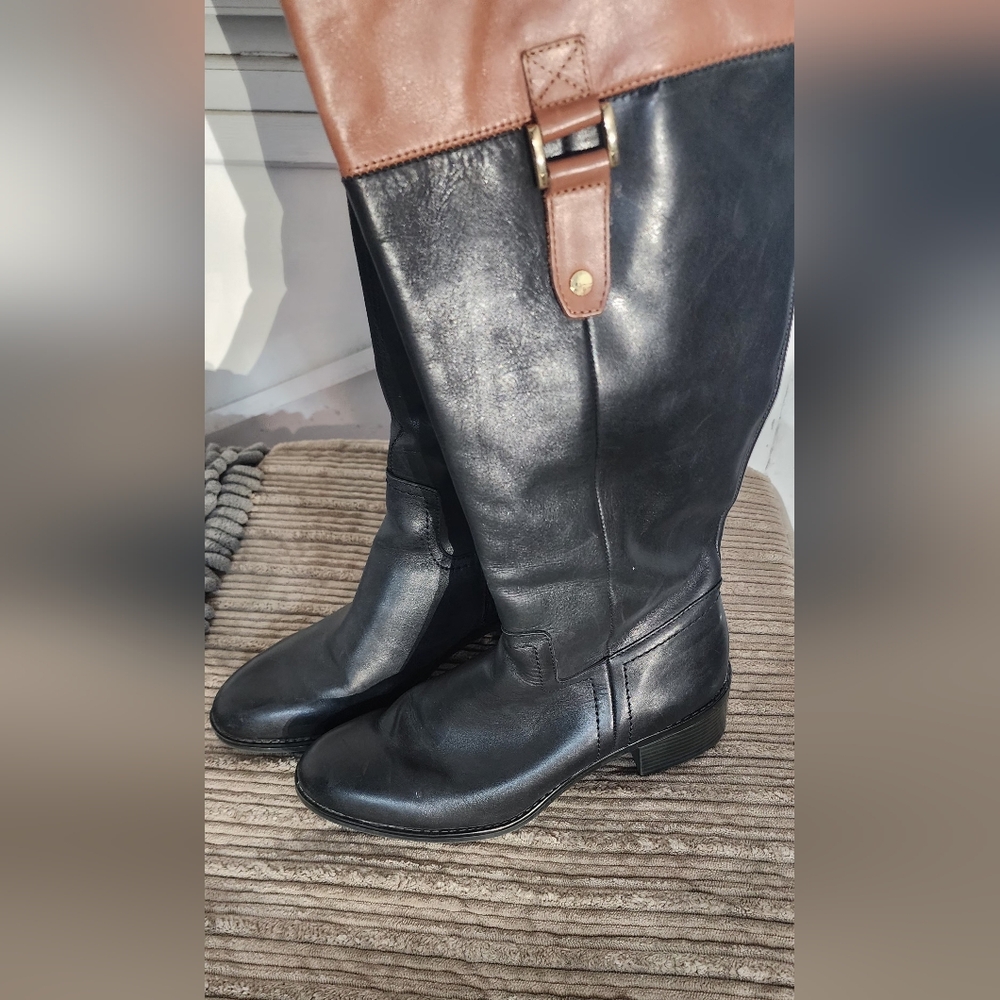 Black and Brown Knee-High Boots